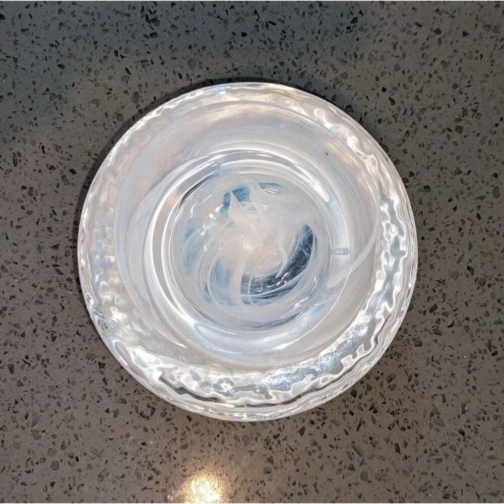 Kosta Boda Atoll Votive White Swirl Glass Anna Ehrner Sweden